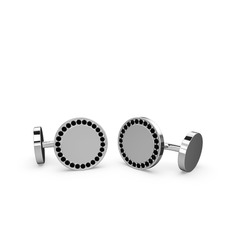 Taşlı Daire Kol Düğmesi - Siyah zirkon 925 ayar gümüş kol düğmesi #stjxbc