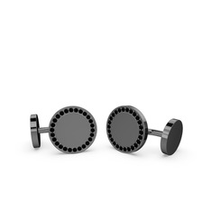 Taşlı Daire Kol Düğmesi - Siyah zirkon 925 ayar siyah rodyum kaplama gümüş kol düğmesi #yrb6d2