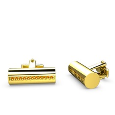 Taşlı Roller Kol Düğmesi - Sitrin 8 ayar altın kol düğmesi #135ujl7