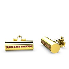 Taşlı Roller Kol Düğmesi - Rodolit garnet 14 ayar altın kol düğmesi #14sg7je