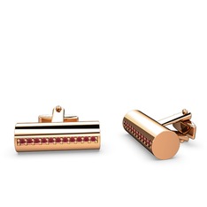 Taşlı Roller Kol Düğmesi - Rodolit garnet 14 ayar rose altın kol düğmesi #73ym7o