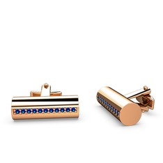 Taşlı Roller Kol Düğmesi - Lab safir 8 ayar rose altın kol düğmesi #nmnost