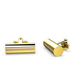 Taşlı Roller Kol Düğmesi - Pembe kuvars 18 ayar altın kol düğmesi #rht8xx