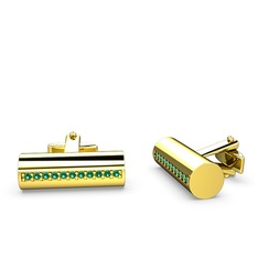 Taşlı Roller Kol Düğmesi - Yeşil kuvars 925 ayar altın kaplama gümüş kol düğmesi #yc70pq