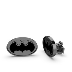 Batman Kol Düğmesi - 925 ayar siyah rodyum kaplama gümüş kol düğmesi (Siyah mineli) #16k0eac
