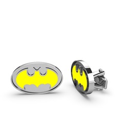 Batman Kol Düğmesi - 8 ayar beyaz altın kol düğmesi (Sarı mineli) #16sp8sk