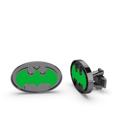 925 ayar siyah rodyum kaplama gümüş kol düğmesi (Yeşil mineli)