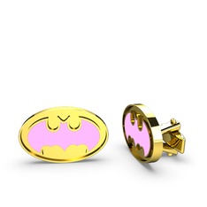 Batman Kol Düğmesi - 925 ayar altın kaplama gümüş kol düğmesi (Açık pembe mineli) #1ar6kp1