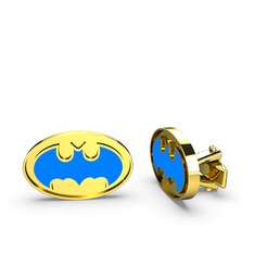 Batman Kol Düğmesi - 18 ayar altın kol düğmesi (Mavi mineli) #1d4ddgw