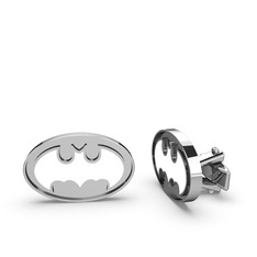 Batman Kol Düğmesi - 14 ayar beyaz altın kol düğmesi (Beyaz mineli) #1f0nnx6