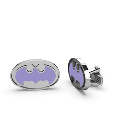 Batman Kol Düğmesi - 18 ayar beyaz altın kol düğmesi (Menekşe mineli) #1f6cai3
