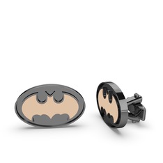 Batman Kol Düğmesi - 925 ayar siyah rodyum kaplama gümüş kol düğmesi (Ekru mineli) #1fxyz7j