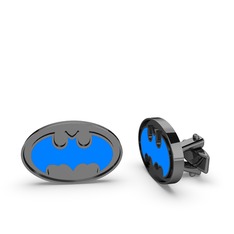 Batman Kol Düğmesi - 925 ayar siyah rodyum kaplama gümüş kol düğmesi (Mavi mineli) #1n1abw0