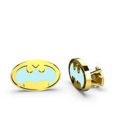 Batman Kol Düğmesi - 925 ayar altın kaplama gümüş kol düğmesi (Pastel mavi mineli) #1niw21w