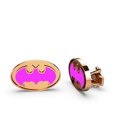 Batman Kol Düğmesi - 925 ayar rose altın kaplama gümüş kol düğmesi (Neon pembe mineli) #1pf99n5