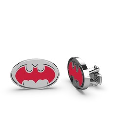 Batman Kol Düğmesi - 925 ayar gümüş kol düğmesi (Kırmızı mineli) #1qor3ek