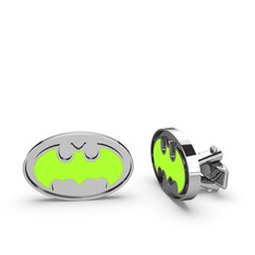 Batman Kol Düğmesi - 14 ayar beyaz altın kol düğmesi (Neon yeşil mineli) #2gwk89