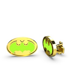 Batman Kol Düğmesi - 8 ayar altın kol düğmesi (Neon yeşil mineli) #4sp3ea