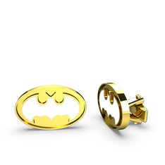 Batman Kol Düğmesi - 925 ayar altın kaplama gümüş kol düğmesi (Beyaz mineli) #4t9kvs