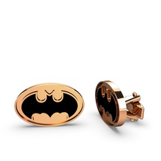 Batman Kol Düğmesi - 925 ayar rose altın kaplama gümüş kol düğmesi (Siyah mineli) #ao3yi5