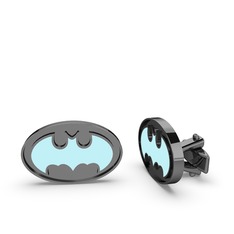 Batman Kol Düğmesi - 925 ayar siyah rodyum kaplama gümüş kol düğmesi (Pastel mavi mineli) #dj7dox