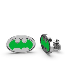 Batman Kol Düğmesi - 8 ayar beyaz altın kol düğmesi (Yeşil mineli) #ii0hor