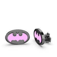 Batman Kol Düğmesi - 925 ayar siyah rodyum kaplama gümüş kol düğmesi (Açık pembe mineli) #luqq7k