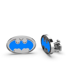 Batman Kol Düğmesi - 14 ayar beyaz altın kol düğmesi (Mavi mineli) #mb54nx
