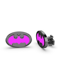 Batman Kol Düğmesi - 925 ayar siyah rodyum kaplama gümüş kol düğmesi (Neon pembe mineli) #r9ub6w