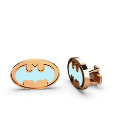 Batman Kol Düğmesi - 925 ayar rose altın kaplama gümüş kol düğmesi (Pastel mavi mineli) #uxlci4