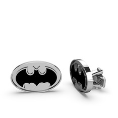 Batman Kol Düğmesi - 8 ayar beyaz altın kol düğmesi (Siyah mineli) #xck3y1