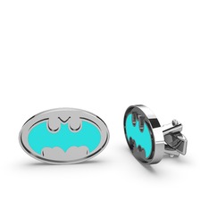 Batman Kol Düğmesi - 8 ayar beyaz altın kol düğmesi (Turkuaz mineli) #y3tdqy