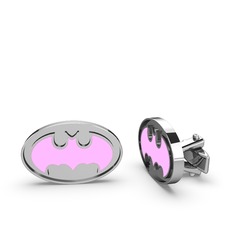 Batman Kol Düğmesi - 14 ayar beyaz altın kol düğmesi (Açık pembe mineli) #yra18b