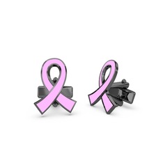 925 ayar siyah rodyum kaplama gümüş kol düğmesi (Açık pembe mineli)
