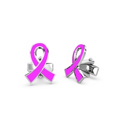 14 ayar beyaz altın kol düğmesi (Neon pembe mineli)