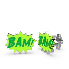 Bam Kol Düğmesi - 925 ayar gümüş kol düğmesi (Yeşil mineli) #11tcd6s