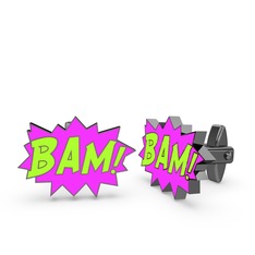 925 ayar siyah rodyum kaplama gümüş kol düğmesi (Neon yeşil mineli)