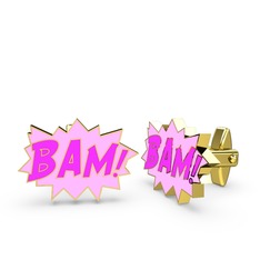 8 ayar altın kol düğmesi (Neon pembe mineli)