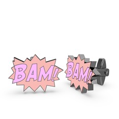 925 ayar siyah rodyum kaplama gümüş kol düğmesi (Açık pembe mineli)