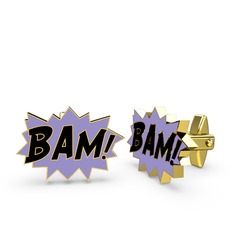 925 ayar altın kaplama gümüş kol düğmesi (Siyah mineli)