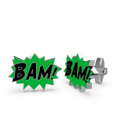 8 ayar beyaz altın kol düğmesi (Siyah mineli)