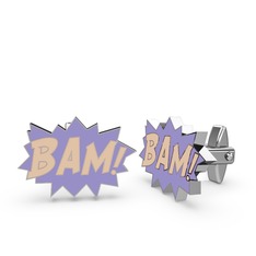 18 ayar beyaz altın kol düğmesi (Ekru mineli)