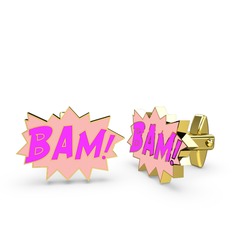 Bam Kol Düğmesi - 8 ayar altın kol düğmesi (Neon pembe mineli) #16g5xfa