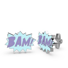 Bam Kol Düğmesi - 18 ayar beyaz altın kol düğmesi (Menekşe mineli) #16xoxpy