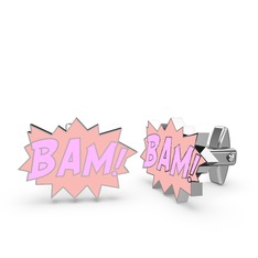 Bam Kol Düğmesi - 925 ayar gümüş kol düğmesi (Açık pembe mineli) #18mv4ps