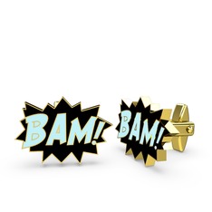 Bam Kol Düğmesi - 925 ayar altın kaplama gümüş kol düğmesi (Pastel mavi mineli) #18xqce9