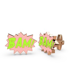 Bam Kol Düğmesi - 18 ayar rose altın kol düğmesi (Neon yeşil mineli) #1b550er