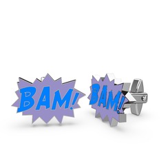 Bam Kol Düğmesi - 14 ayar beyaz altın kol düğmesi (Mavi mineli) #1bkte9m