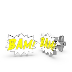 Bam Kol Düğmesi - 14 ayar beyaz altın kol düğmesi (Sarı mineli) #1by18bk