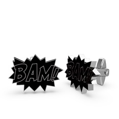 18 ayar beyaz altın kol düğmesi (Siyah mineli)